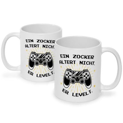SEO. Bedruckte Tasse mit Spruch - Ein Zocker altert nicht er levelt - Weiß Linkreich