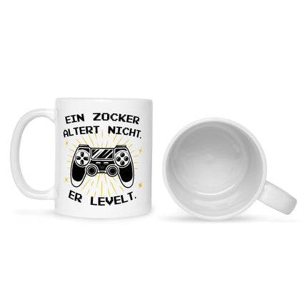 SEO. Bedruckte Tasse mit Spruch - Ein Zocker altert nicht er levelt - Weiß Linkreich