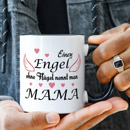 SEO. Bedruckte Tasse mit Spruch Engel ohne Flügel - Schwarz & Weiß Linkreich