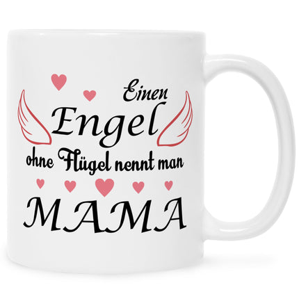 SEO. Bedruckte Tasse mit Spruch Engel ohne Flügel - Schwarz & Weiß Linkreich
