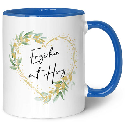 SEO. Bedruckte Tasse mit Spruch - Erzieher mit Herz - Blau Linkreich
