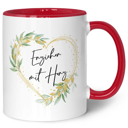 SEO. Bedruckte Tasse mit Spruch - Erzieher mit Herz - Rot Linkreich