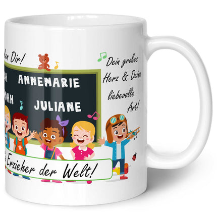 SEO. Bedruckte Tasse mit Spruch Erzieher/in Abschied mit Tafel - Weiß Linkreich