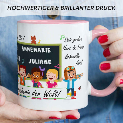 SEO. Bedruckte Tasse mit Spruch Erzieher/in Abschied mit Tafel - Hellgrün Linkreich