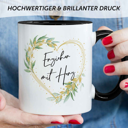 SEO. Bedruckte Tasse mit Spruch Erzieher/in mit Herz - Linkreich