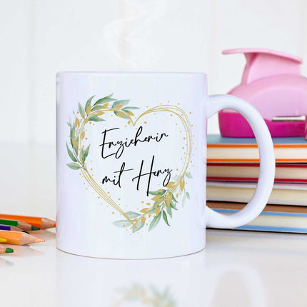 SEO. Bedruckte Tasse mit Spruch Erzieher/in mit Herz - Linkreich