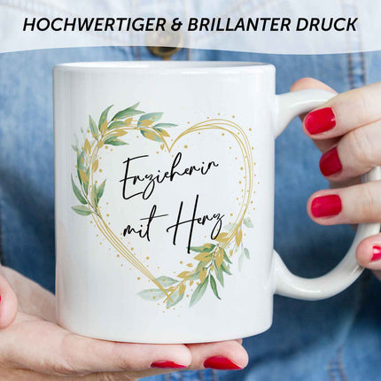 SEO. Bedruckte Tasse mit Spruch Erzieher/in mit Herz - Linkreich
