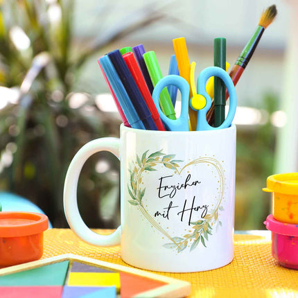 SEO. Bedruckte Tasse mit Spruch Erzieher/in mit Herz - Linkreich