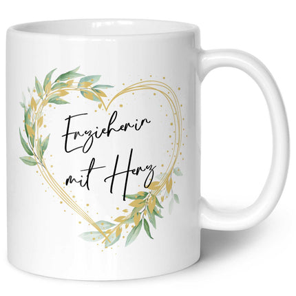 SEO. Bedruckte Tasse mit Spruch Erzieher/in mit Herz - Linkreich