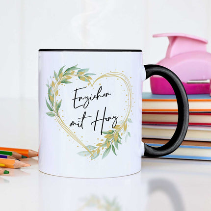 SEO. Bedruckte Tasse mit Spruch Erzieher/in mit Herz - Linkreich