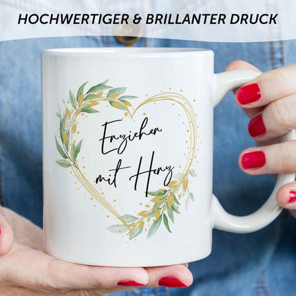 SEO. Bedruckte Tasse mit Spruch Erzieher/in mit Herz - Linkreich