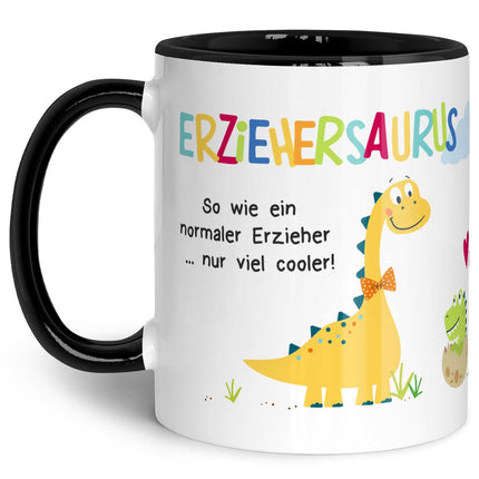 SEO. Bedruckte Tasse mit Spruch "Erziehersaurus" - Erzieher Schwarz & Weiß Linkreich