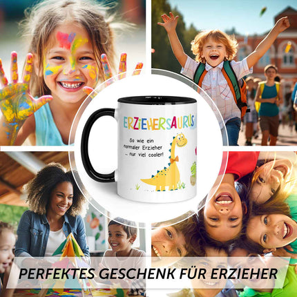 SEO. Bedruckte Tasse mit Spruch "Erziehersaurus" - Erzieher Schwarz & Weiß Linkreich