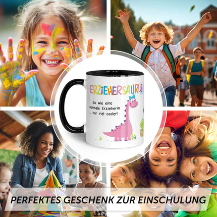 SEO. Bedruckte Tasse mit Spruch "Erziehersaurus" - Erzieherin Schwarz & Weiß Linkreich