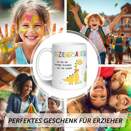 SEO. Bedruckte Tasse mit Spruch "Erziehersaurus" - Erzieher Weiß Linkreich