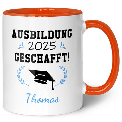 SEO. Bedruckte Tasse mit Spruch - Examen - Personalisiert mit Namen - Orange Linkreich