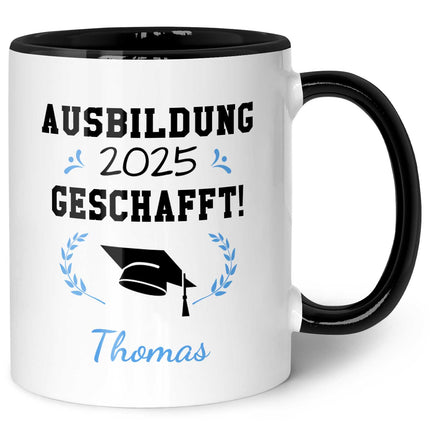 SEO. Bedruckte Tasse mit Spruch - Examen - Personalisiert mit Namen - Schwarz Linkreich