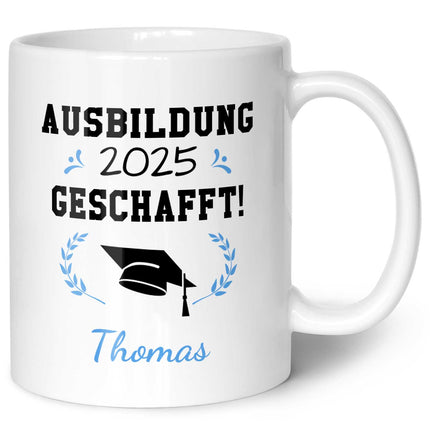 SEO. Bedruckte Tasse mit Spruch - Examen - Personalisiert mit Namen - Weiß Linkreich