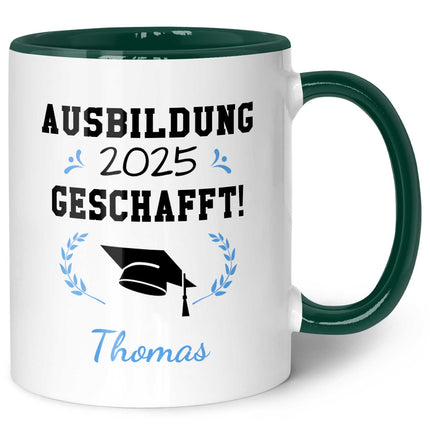 SEO. Bedruckte Tasse mit Spruch - Examen - Personalisiert mit Namen - Dunkelgrün Linkreich