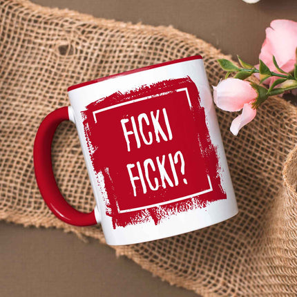 SEO. Bedruckte Tasse mit Spruch - Ficki Ficki? - Rot Linkreich