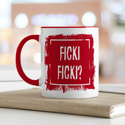 SEO. Bedruckte Tasse mit Spruch - Ficki Ficki? - Rot Linkreich