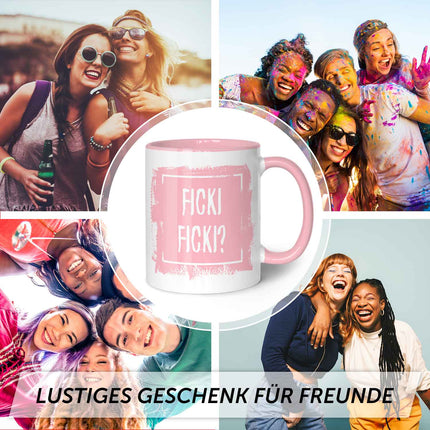 SEO. Bedruckte Tasse mit Spruch - Ficki Ficki? - Rosa Linkreich
