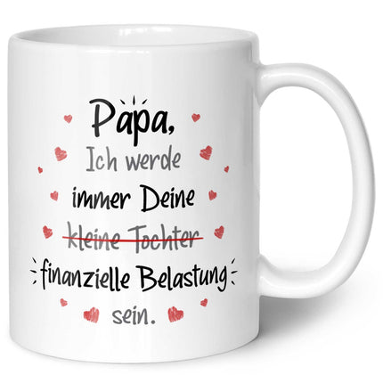 SEO. Bedruckte Tasse mit Spruch Finanzielle Belastung - Papa Tochter - Weiß Linkreich
