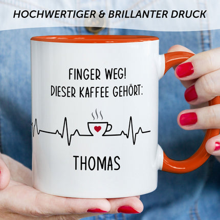 SEO. Bedruckte Tasse mit Spruch - Finger Weg! - Orange Linkreich
