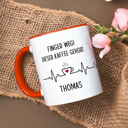 SEO. Bedruckte Tasse mit Spruch - Finger Weg! - Orange Linkreich