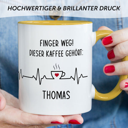 SEO. Bedruckte Tasse mit Spruch - Finger Weg! - Gelb Linkreich