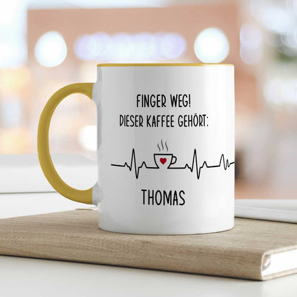 SEO. Bedruckte Tasse mit Spruch - Finger Weg! - Gelb Linkreich