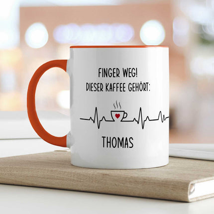 SEO. Bedruckte Tasse mit Spruch - Finger Weg! - Orange Linkreich