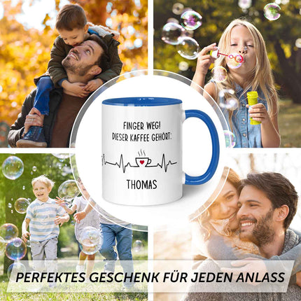 SEO. Bedruckte Tasse mit Spruch - Finger Weg! - Blau Linkreich
