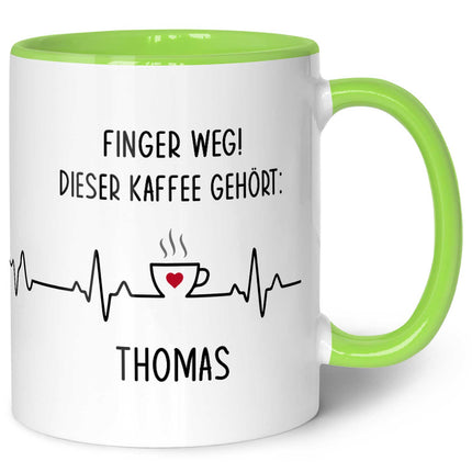 SEO. Bedruckte Tasse mit Spruch - Finger Weg! - Hellgrün Linkreich