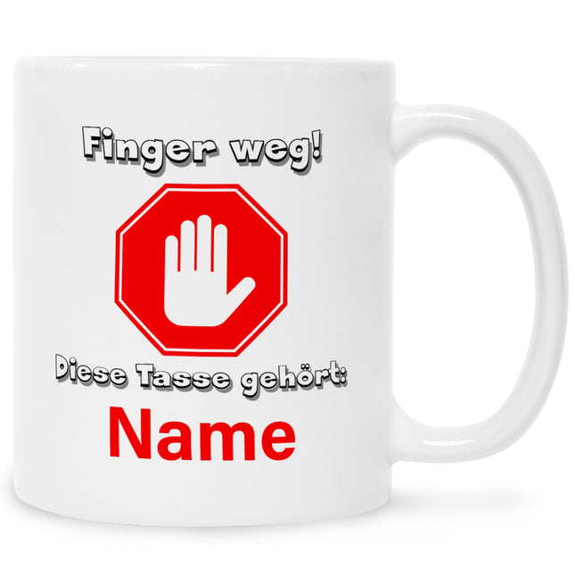 SEO. Bedruckte Tasse mit Spruch Finger weg! - Weiß Linkreich