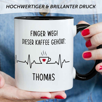 SEO. Bedruckte Tasse mit Spruch - Finger Weg! - Schwarz & Weiß Linkreich