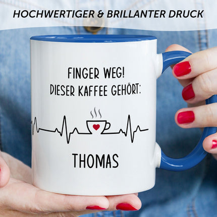 SEO. Bedruckte Tasse mit Spruch - Finger Weg! - Blau Linkreich