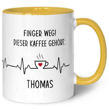 SEO. Bedruckte Tasse mit Spruch - Finger Weg! - Gelb Linkreich