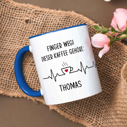 SEO. Bedruckte Tasse mit Spruch - Finger Weg! - Blau Linkreich