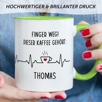 SEO. Bedruckte Tasse mit Spruch - Finger Weg! - Hellgrün Linkreich