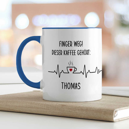 SEO. Bedruckte Tasse mit Spruch - Finger Weg! - Blau Linkreich