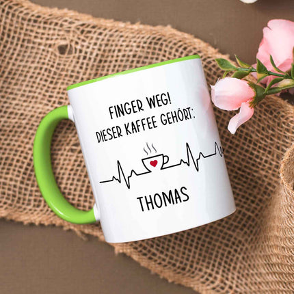 SEO. Bedruckte Tasse mit Spruch - Finger Weg! - Hellgrün Linkreich