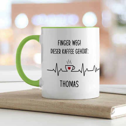 SEO. Bedruckte Tasse mit Spruch - Finger Weg! - Hellgrün Linkreich