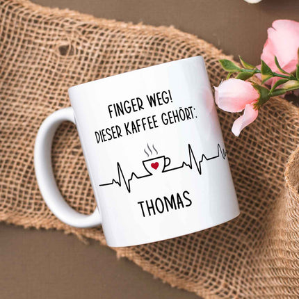 SEO. Bedruckte Tasse mit Spruch - Finger Weg! - Weiß Linkreich