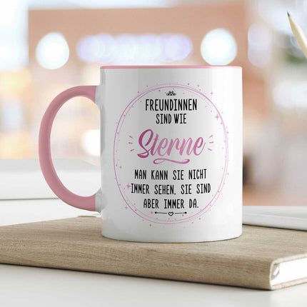 SEO. Bedruckte Tasse mit Spruch Freundinnen sind wie Sterne - Rosa Linkreich