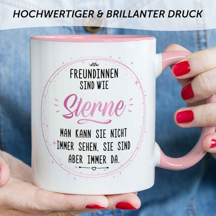 SEO. Bedruckte Tasse mit Spruch Freundinnen sind wie Sterne - Rosa Linkreich
