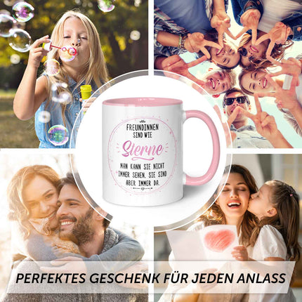 SEO. Bedruckte Tasse mit Spruch Freundinnen sind wie Sterne - Rosa Linkreich