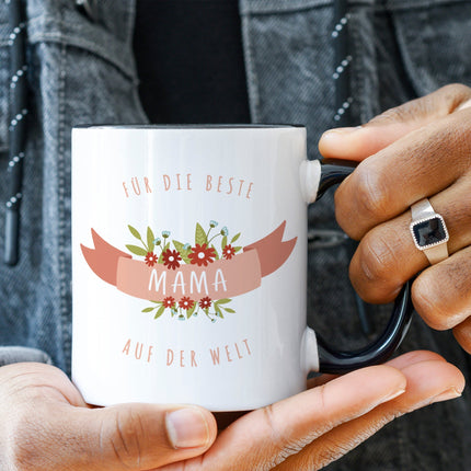 SEO. Bedruckte Tasse mit Spruch Für die beste Mama - Schwarz & Weiß Linkreich