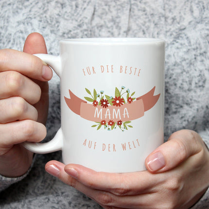 SEO. Bedruckte Tasse mit Spruch Für die beste Mama - Weiß Linkreich