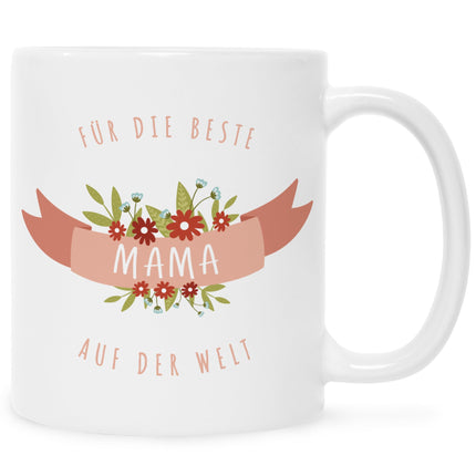 SEO. Bedruckte Tasse mit Spruch Für die beste Mama - Schwarz & Weiß Linkreich